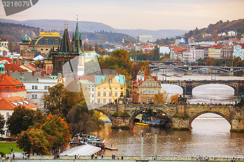 Image of Overview of old Prague with Charles bridge