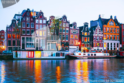 Image of Night city view of Amsterdam, the Netherlands