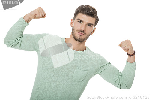 Image of young man in casual fashion on white