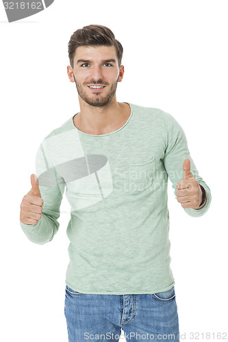 Image of young man in casual fashion on white