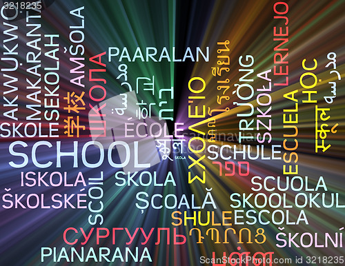 Image of School multilanguage wordcloud background concept glowing