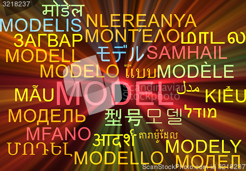 Image of Model multilanguage wordcloud background concept glowing