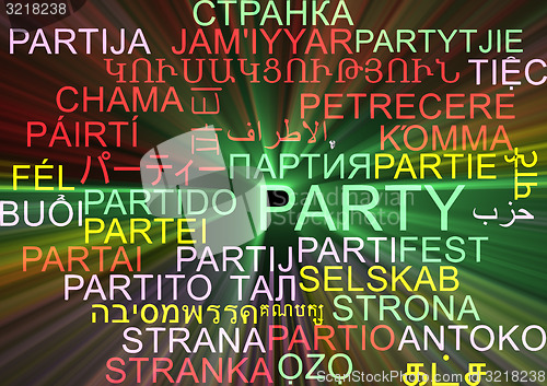 Image of Party multilanguage wordcloud background concept glowing