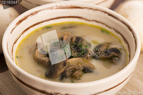 Image of mushroom soup on a table