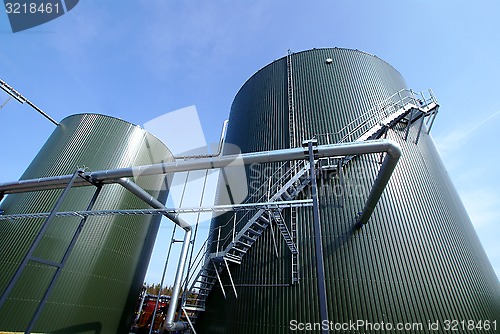 Image of Industrial zone, Steel pipelines, valves and tanks