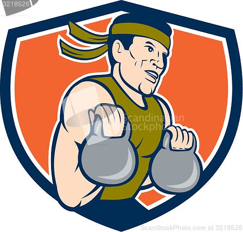 Image of Strongman Lifting Kettlebell Crest Cartoon