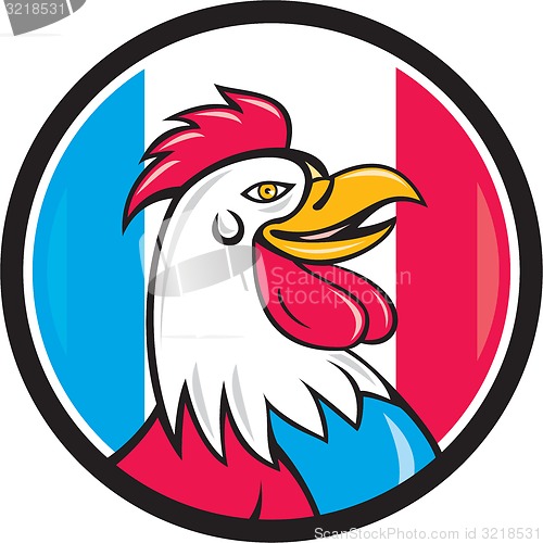 Image of French Rooster Head France Flag Circle Cartoon