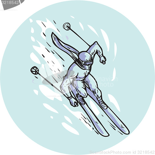 Image of Skiing Slalom Circle Etching