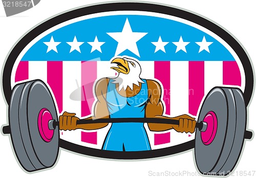 Image of Bald Eagle Weightlifter Barbell USA Flag Oval 