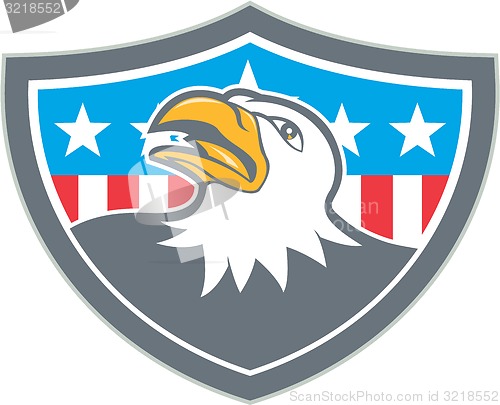 Image of American Bald Eagle Head Flag Shield Cartoon