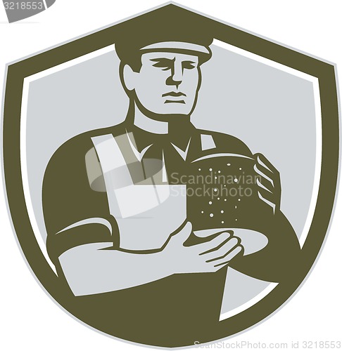 Image of Cheesemaker Holding Cheese Shield Retro