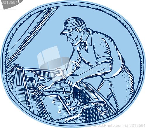 Image of Auto Mechanic Automobile Car Repair Etching