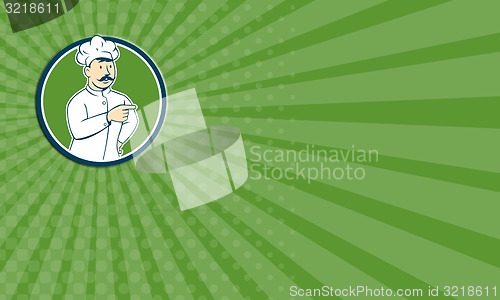 Image of Business card Chef Cook Mustache Pointing Circle Cartoon