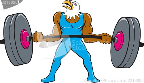 Image of Bald Eagle Weightlifter Lifting Barbell Cartoon 