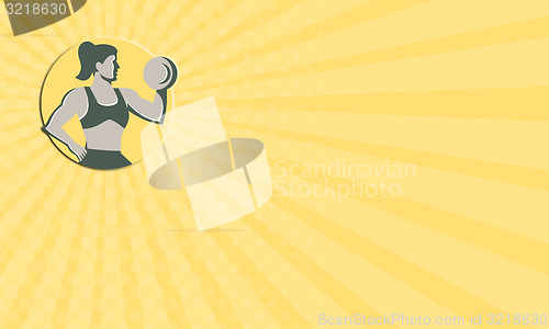 Image of Business card Female Lifting Dumbbell Circle Retro