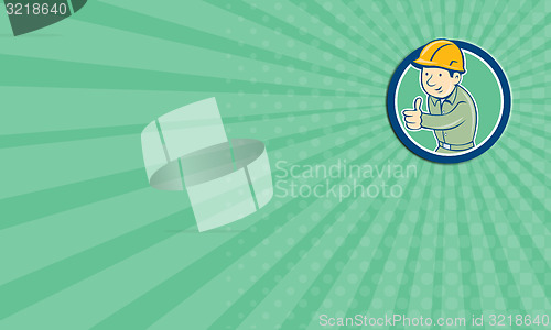 Image of Business card Builder Construction Worker Thumbs Up Circle Cartoon