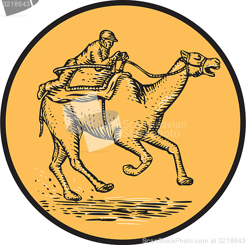 Image of Jockey Camel Racing Circle Etching