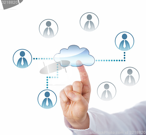 Image of Pointing At Cloud Icon Linked To Office Workers