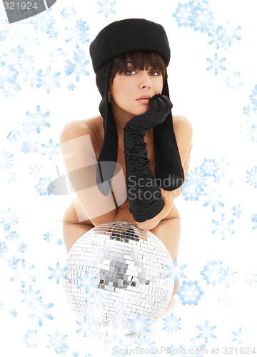 Image of glitterball girl with snowflakes