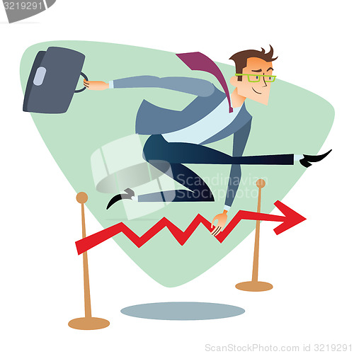 Image of Businessman running and jumping over barriers schedule of sales 