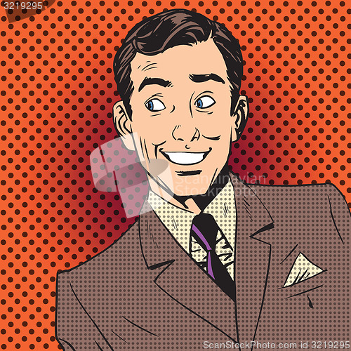 Image of happy man smiling businessman entertainer artist pop art comics 