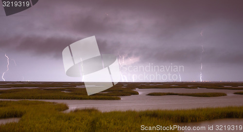 Image of Electrical Storm Approaches lightning Strikes Galveston Texas