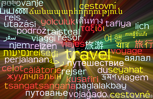 Image of Travel multilanguage wordcloud background concept glowing
