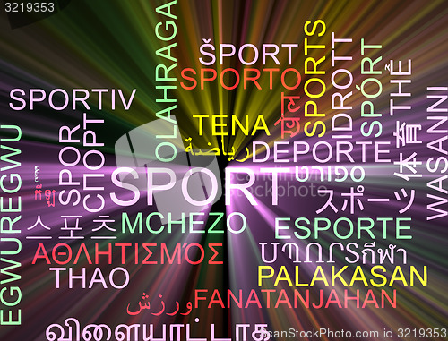 Image of Sport multilanguage wordcloud background concept glowing