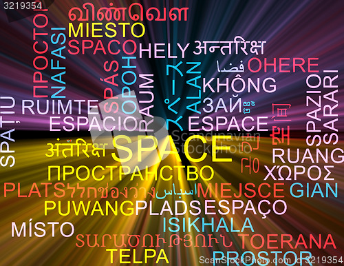 Image of Space multilanguage wordcloud background concept glowing