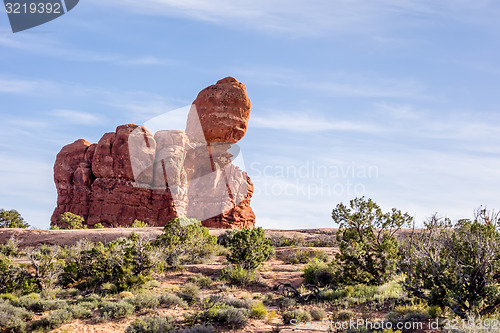 Image of Balanced Rock in Arches National Park near Moab  Utah at sunset