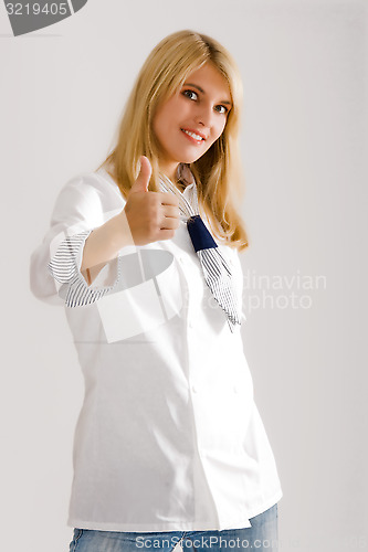 Image of Positive girl in work clothes