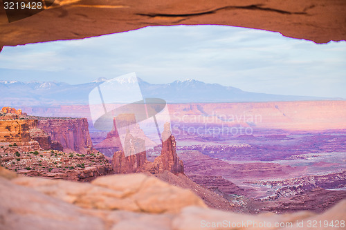 Image of famous Mesa Arch in Canyonlands National Park Utah  USA