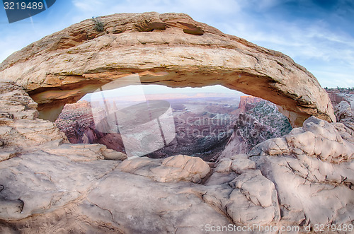 Image of famous Mesa Arch in Canyonlands National Park Utah  USA