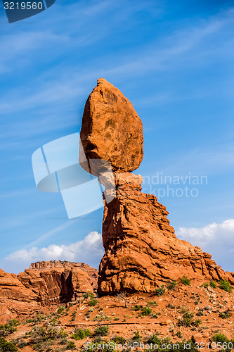 Image of Balanced Rock in Arches National Park near Moab  Utah at sunset