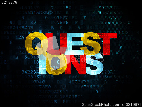 Image of Education concept: Questions? on Digital background