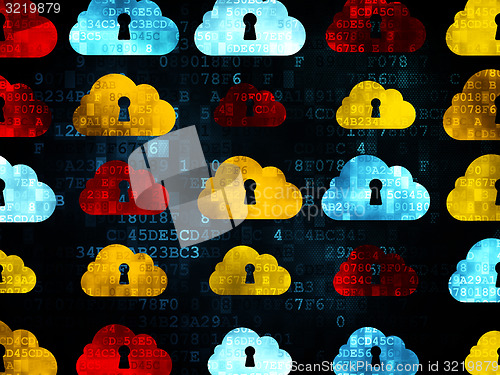 Image of Cloud computing concept: Cloud With Keyhole icons on Digital background