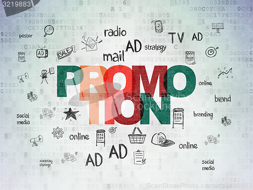 Image of Advertising concept: Promotion on Digital Paper background