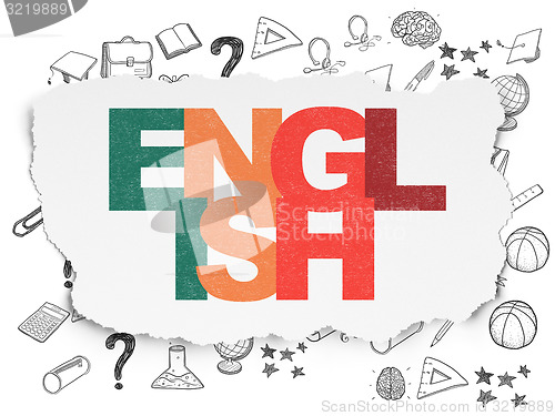 Image of Education concept: English on Torn Paper background