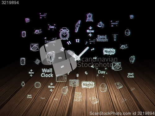 Image of Timeline concept: Clock in grunge dark room