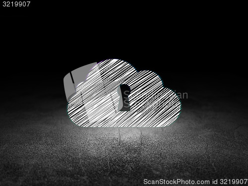 Image of Cloud networking concept: Cloud With Keyhole in grunge dark room