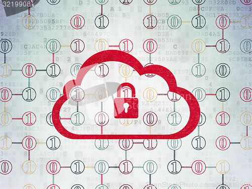 Image of Cloud computing concept: Cloud With Padlock on Digital Paper background