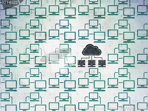 Image of Cloud networking concept: cloud network icon on Digital Paper background