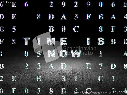 Image of Time concept: Time is Now in grunge dark room