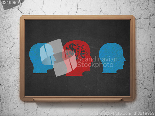 Image of Finance concept: head with finance symbol icon on School Board background