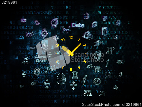 Image of Timeline concept: Clock on Digital background