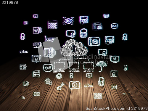 Image of Privacy concept: Cloud Network in grunge dark room