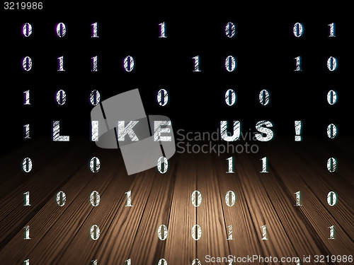 Image of Social network concept: Like us! in grunge dark room