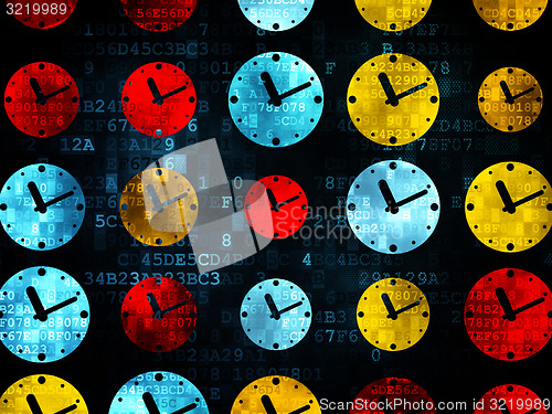 Image of Time concept: Clock icons on Digital background