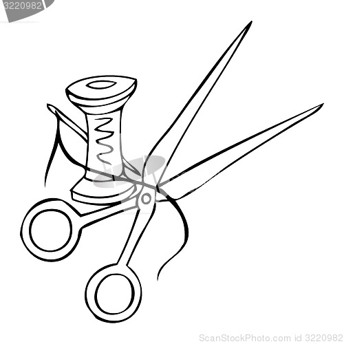 Image of Vector. Scissors and thread on a white background