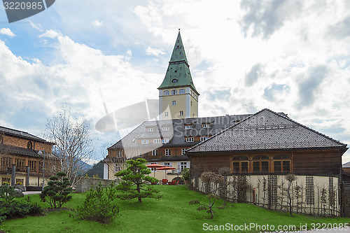 Image of Facade of luxury hotel Elmau royal palace G7 summit 2015